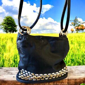 Vintage Black Leather Silver & Gold Studs Shoulder or Crossbody Y2K